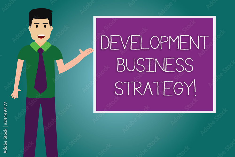 Conceptual hand writing showing Development Business Strategy. Business photo showcasing Longterm business planning Strategic plan Man with Tie Talking Presenting Blank Color Square Board Conceptual hand writing showing Development Business Strategy. Business photo showcasing Longterm business planning Strategic plan Man with Tie Talking Presenting Blank Color Square Board