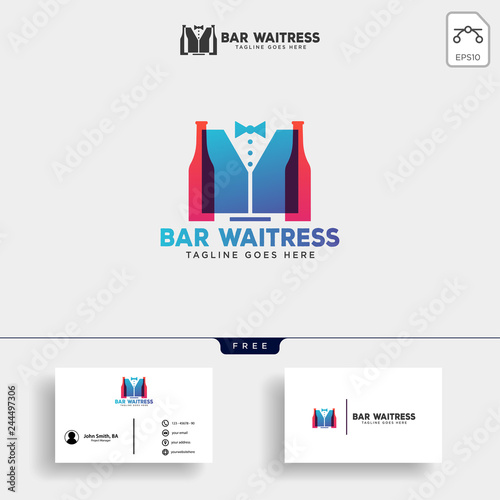 waitress bar, or waiter creative logo template vector illustration