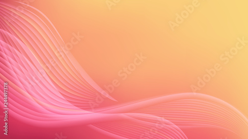 Horizontal abstract color background with wavy blurred shapes. Wallpaper template is soft coral gradient. Vector illustration.