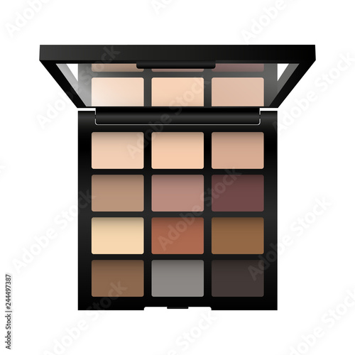 Vector realistic palette of nude eyeshadows with mirror isolated on white background