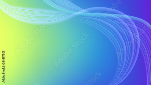 Horizontal abstract color background with wavy blurred shapes. Wallpaper template is vibrant yellow to blue gradient. Vector illustration.