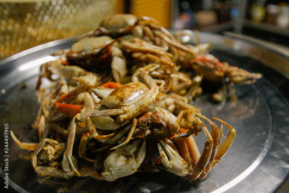 local crab, fried, monosodium glutamate, Ocypode ceratophthalmus at Ranong, Thailand