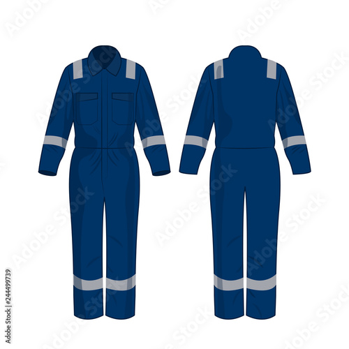 Blue work overalls with safety band isolated vector on the white background photo