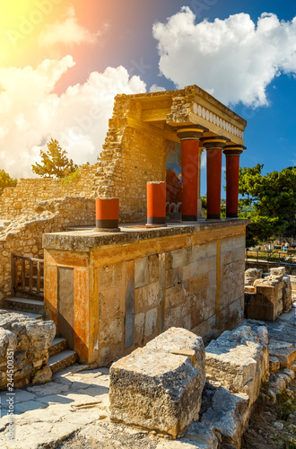 Knossos palace at Crete. Heraklion, Crete, Greece. Detail of ancient ruins of famous Minoan palace of Knossos. photo