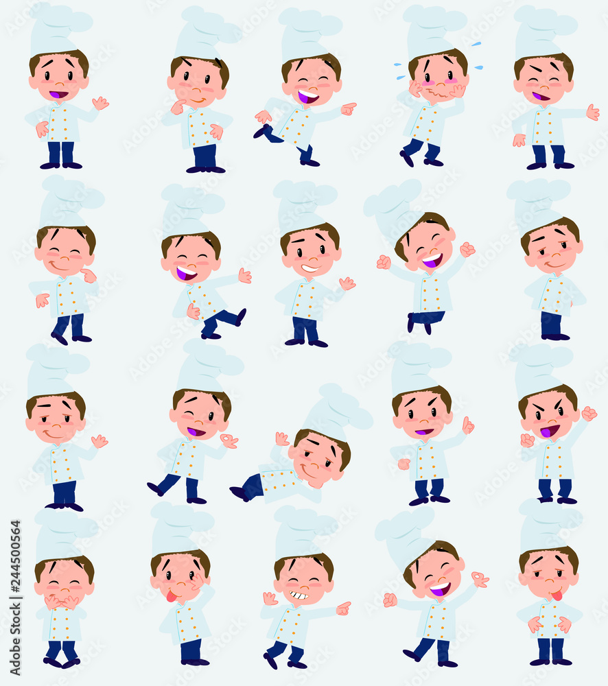 Cartoon character chef. Set with different postures, attitudes and poses, always in positive attitude, doing different activities in vector vector illustrations. Cartoon character chef. Set with different postures, attitudes and poses, always in positive attitude, doing different activities in vector vector illustrations.