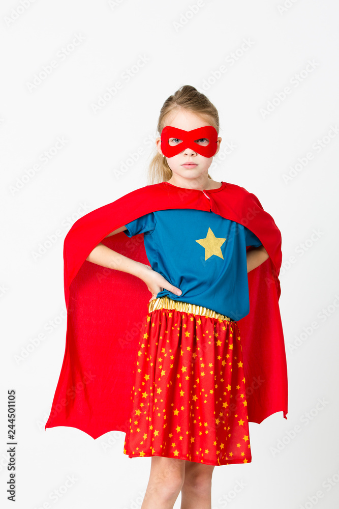 pretty blonde supergirl with red mask and red cape