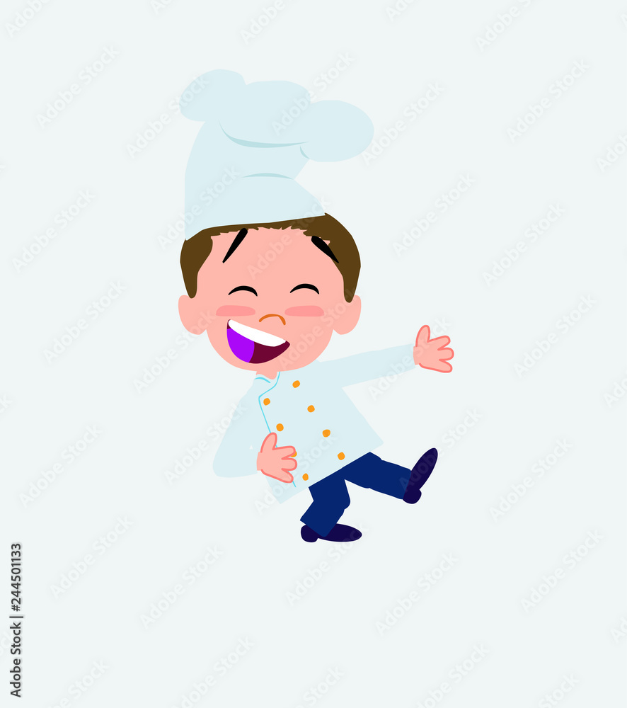 Chef laughing while teaching something to his left. Chef laughing while teaching something to his left.