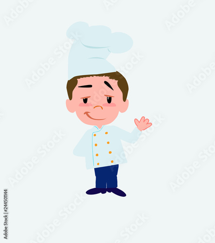 Chef waving with a dreamy expression.
