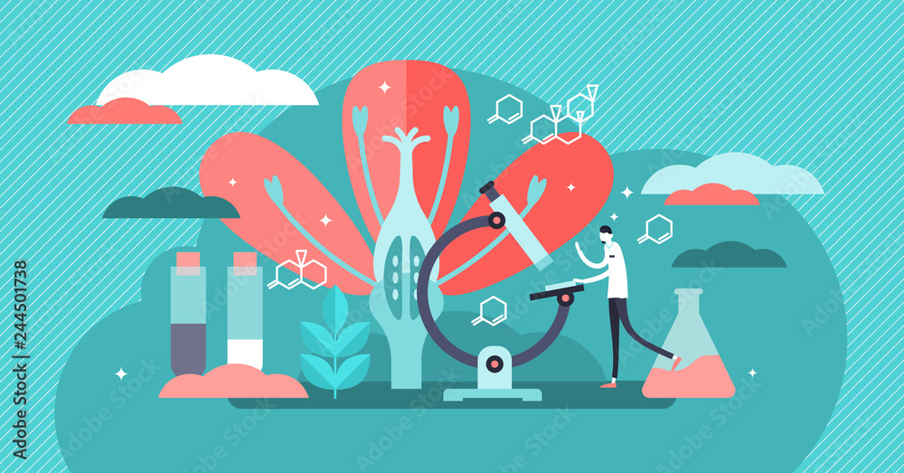 Biology vector illustration. Flat tiny nature science study person ...