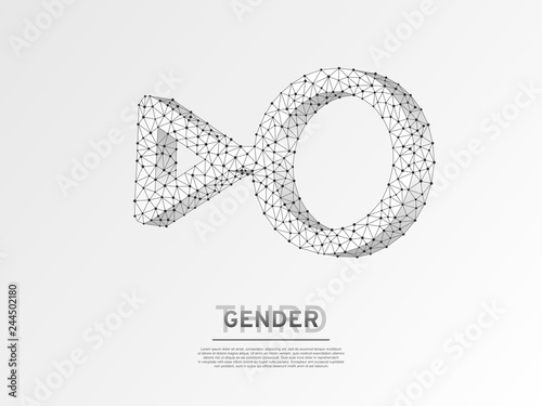 Third gender symbols. Wireframe digital 3d illustration. Low poly individual identity, people rights concept on white background. Abstract Vector polygonal origami style LGBT sign. RGB color mode