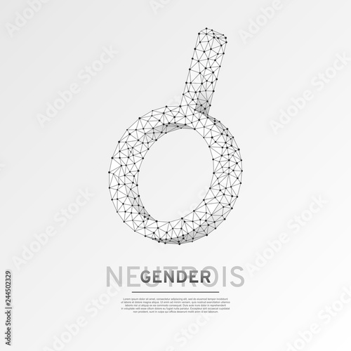 Neutrois symbol. Wireframe digital 3d illustration. Low poly any sexuality people concept on white background. Abstract Vector polygonal origami style LGBT sign. RGB color mode