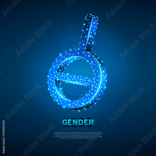 Agender, asexual symbol. Wireframe digital 3d illustration. Low poly neutrally genderless people concept on blue background. Abstract Vector polygonal neon LGBT sign. RGB color mode photo