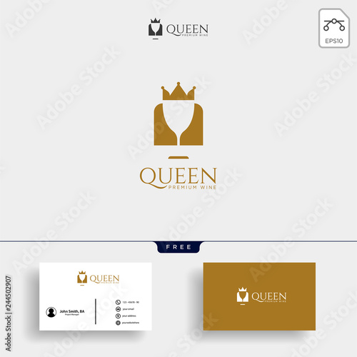 wine kingdom, queen wine elegant logo template vector illustration