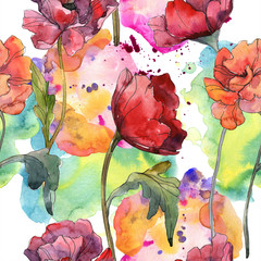 Acrylglasbilder Mohnblumenmuster Botanische Mohnblumen Aquarell Hintergrund  © LIGHTFIELD STUDIOS