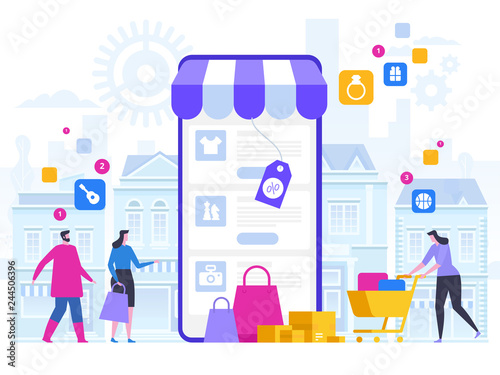 Online Shopping and Delivery of Purchases. Ecommerce Sales