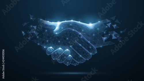 Abstract handshake on blue vector illustration or background