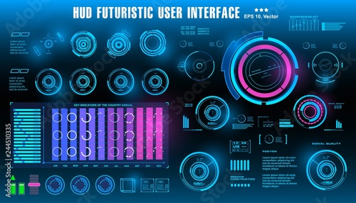 Sci-fi futuristic hud dashboard display virtual reality technology screen, target