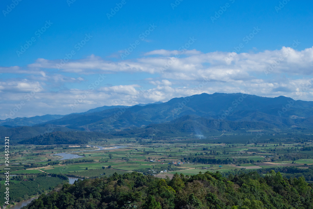 Scenic view landscape of mountains in Northern Thailand.
