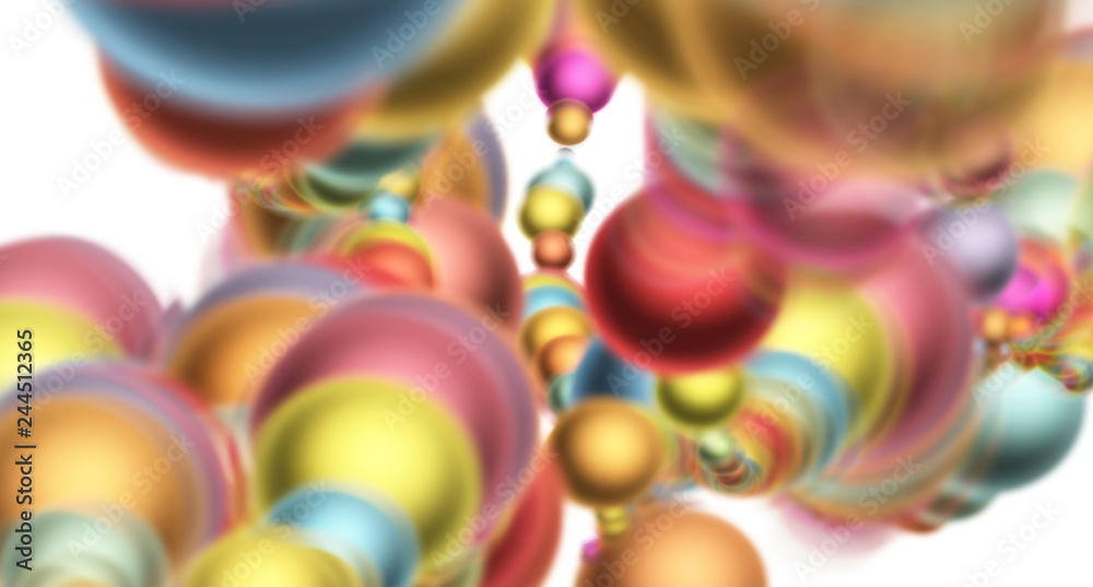 Fototapeta Abstrakcjonistyczny skład z barwionymi 3d piłkami jako gra komputerowa w przestrzeni, jaskrawy tło, 3d komputer wytwarzał ilustrację
