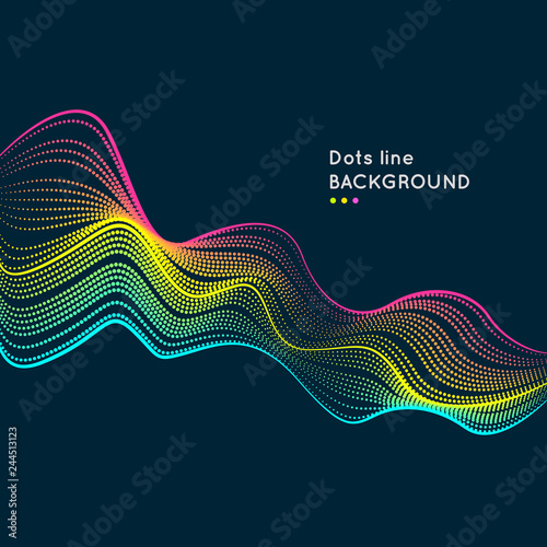 Vector dynamic elements with waves of dots and lines. Bright illustration on a dark background with bright elements