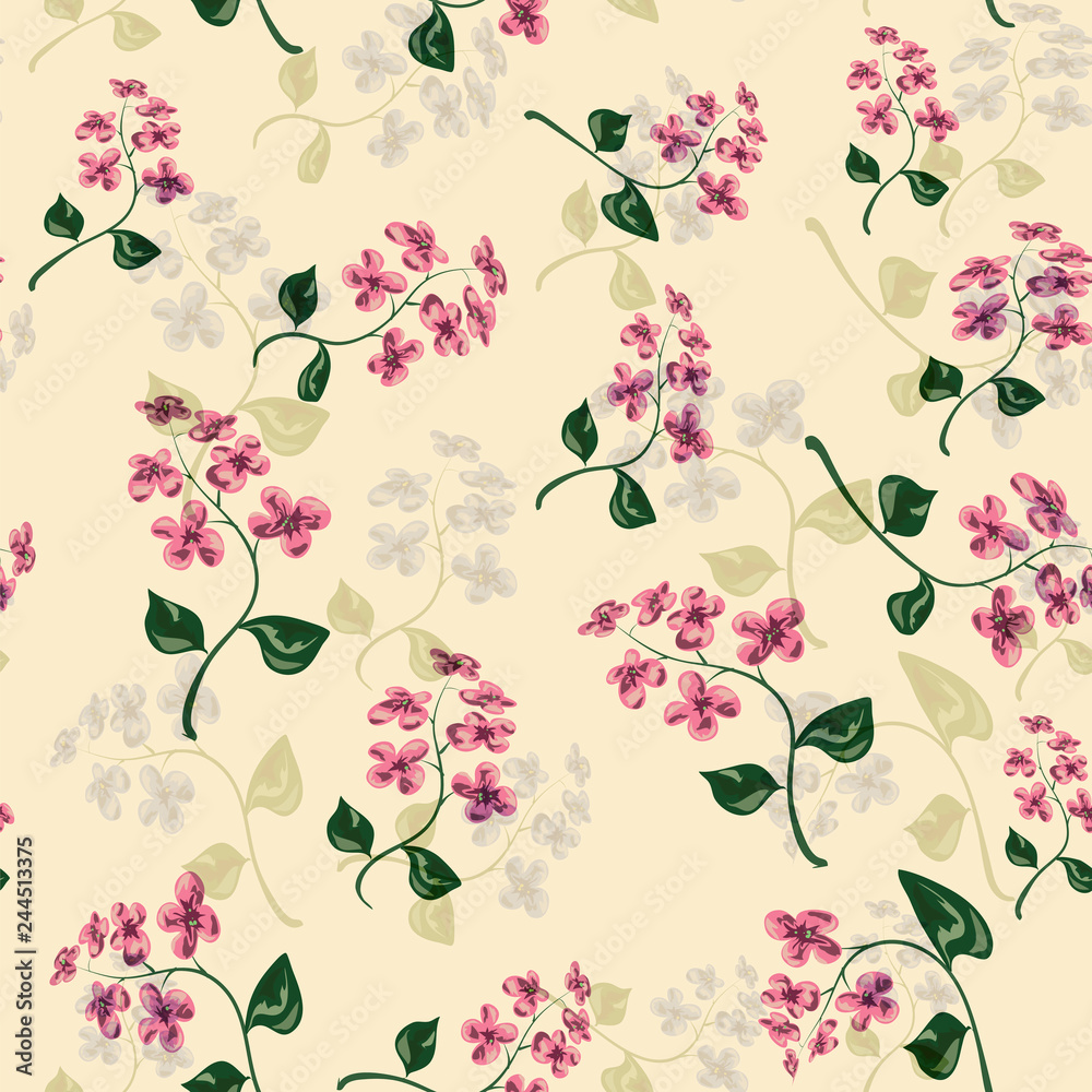 Beautiful bright floral seamless pattern with forget-me-not on beige