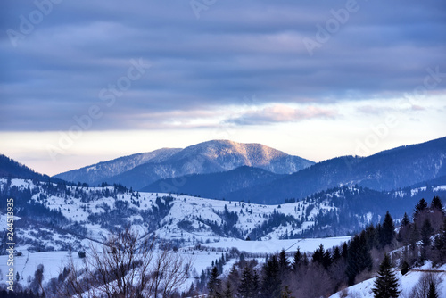 Beautiful mountain landscape. Frosty winter morning in the Carpathian © nmelnychuk