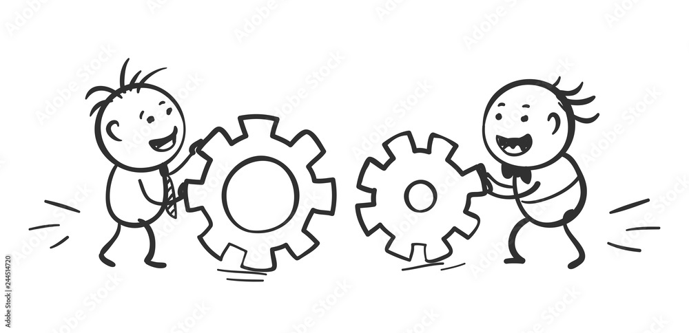 Good job. Funny little mans gather mechanism, vector illustration. Good job. Funny little mans gather mechanism, vector illustration.