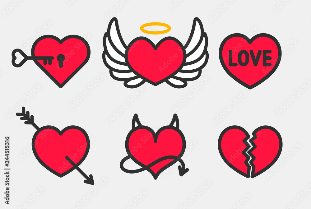 Vector set with stylized hearts. Original symbols for your design. Vector set with stylized hearts. Original symbols for your design.