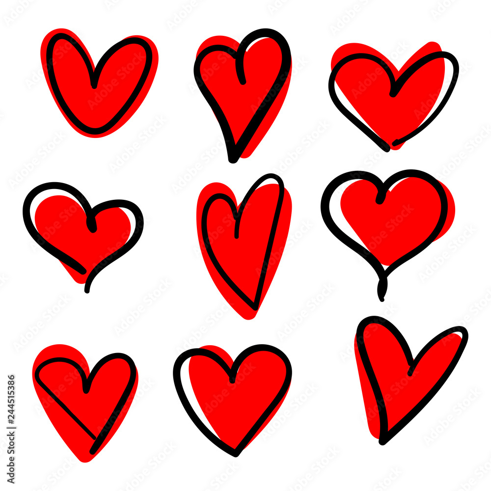 Vector set of hand drawn hearts on a white background. Vector set of hand drawn hearts on a white background.
