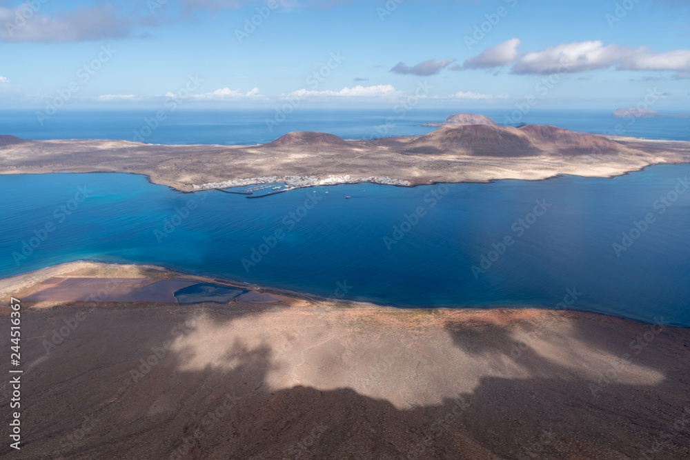 Canary Islands, Graciosa island view from observation point Mirador del Rio