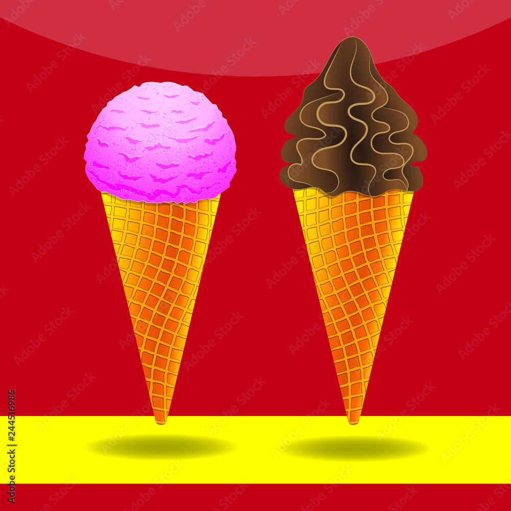 pink and chocolate ice cream. vector icon. pink and chocolate ice cream. vector icon.