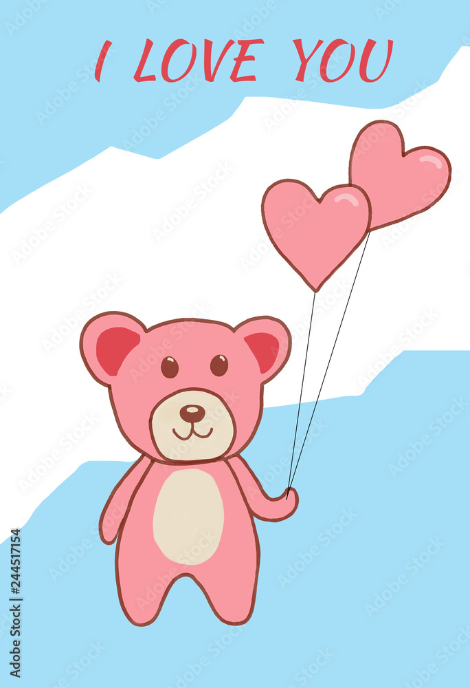 Postcard or template for Valentine's Day, cute illustration with teddy bear and valentines .Vector graphics Postcard or template for Valentine's Day, cute illustration with teddy bear and valentines .Vector graphics
