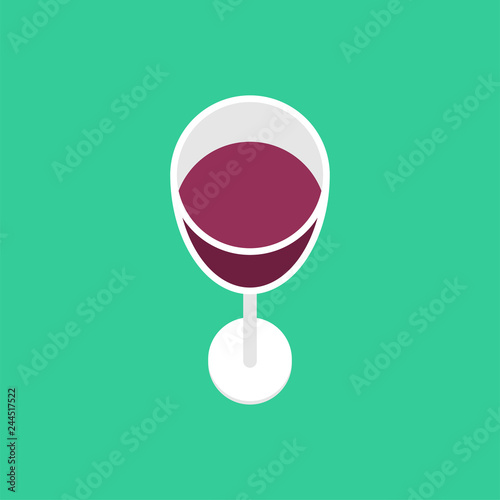 Glass of red wine top view isolated. Vector illustration 