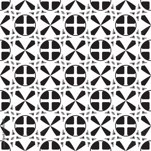 Gothic Cross in the circle seamless pattern. Popular motiff in Medieval european and Byzantine art. Element for designing medieval style textile, prints and illustrations. Black and white. EPS 10