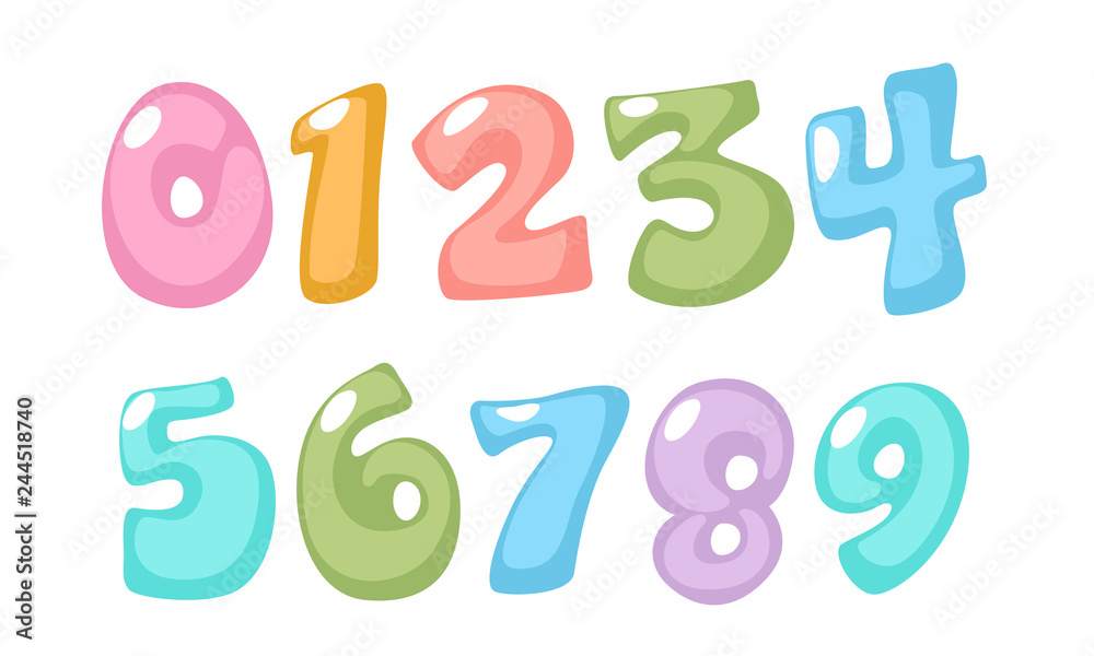 Pastel color kid font numbers