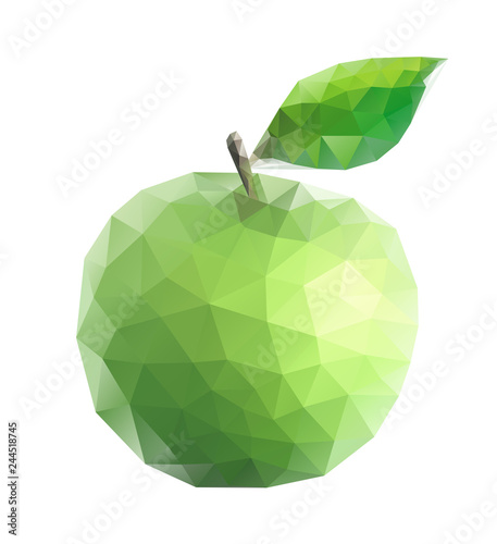 Green apple polygonal low poly vector illustration on white background.