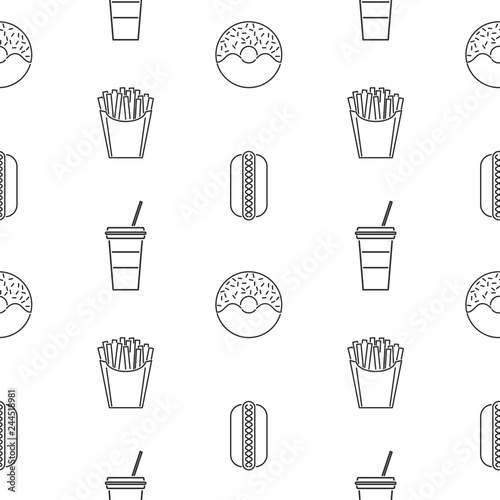 Fastfood seamless pattern on white background. Vector illustration