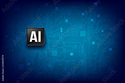 AI Artificial intelligence technology cpu chipset with print circuit board dot connection line 002