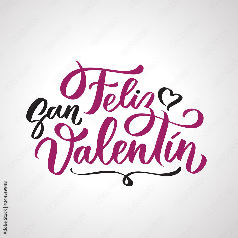 Happy Valentine's Day handwritten lettering. Two color calligraphic text isolated on white background. Valentines Day holidays typography. Vector illustration.