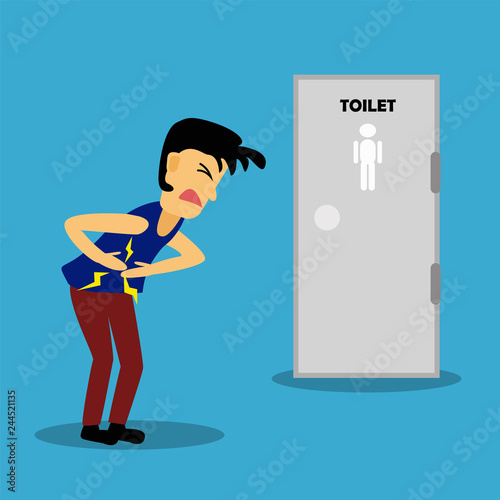 diarrhea , food poisoning concept. A person get sick of diarrhea in the toilet. vector illustration. 