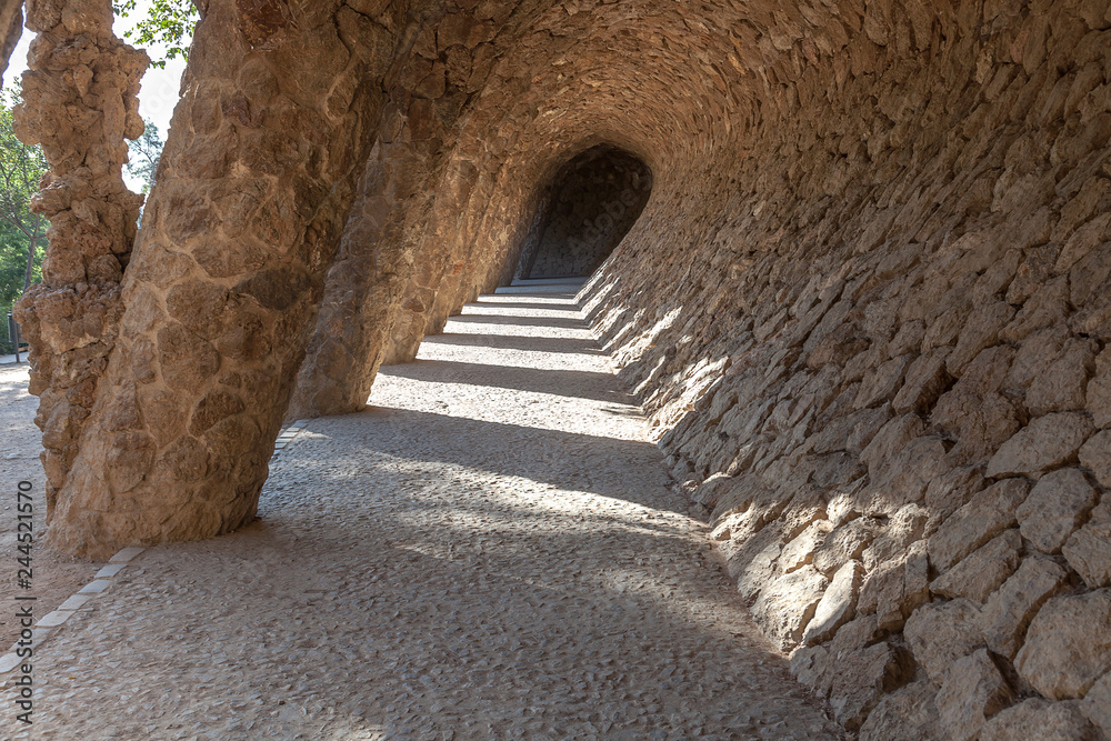 Barcelona. In the Park Guell. Colonnade