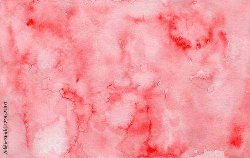 Bright hand painted red watercolor background, wash technique. Living coral abstract horizontal illustration