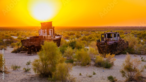 The ecological catastrophy on the Aral Sea in Uzbekistan, Ship Graveyard in Muynak