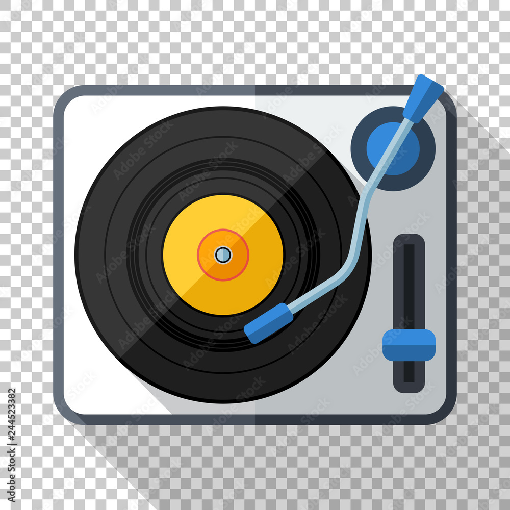 Turntable icon in flat style with long shadow on transparent background Turntable icon in flat style with long shadow on transparent background