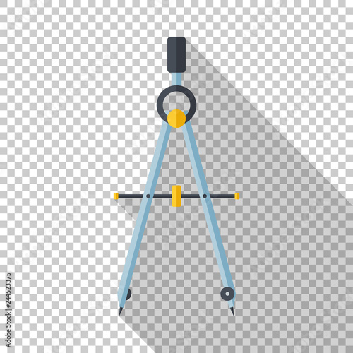 Compass drawing tool icon in flat style with long shadow on transparent background