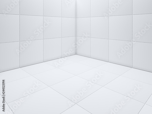 Fototapeta Naklejka Na Ścianę i Meble -  Simple Clean White tile floor corner 3D rendering - Illustration