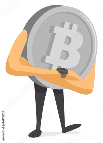 Bitcoin currency waiting and looking his watch