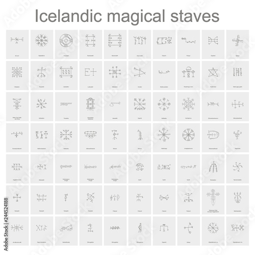 monochrome vector set  with Icelandic magical staves photo