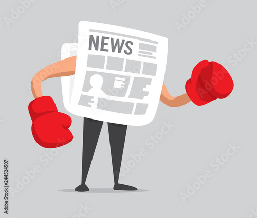 Newspaper with boxing gloves ready to fight