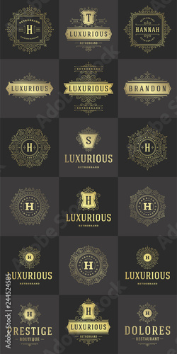 Luxury logos templates set, flourishes calligraphic elegant ornament lines.